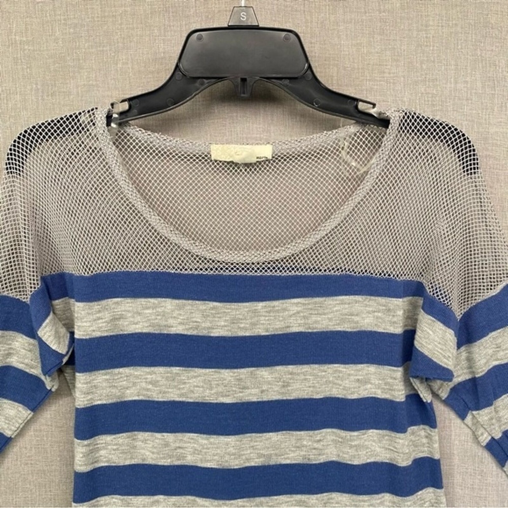 Derek Heart 3 Quarter sleeve Blue and grey striped Top fishnet‎ Wolmen Size | M - Picture 2 of 9
